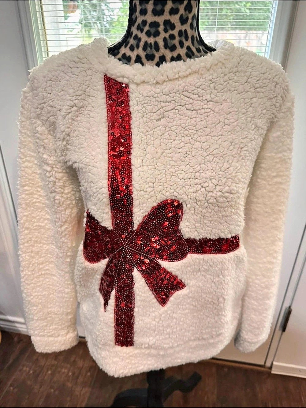 Miss Chevious Sherpa Sequin Bow Sweatshirt